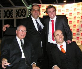 Dr Huw pictured winning the Disabled Entrepreneur of the year award with Stelios and joint winner Rob from ActiveHands. 