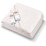 Image shows a photograph of the electric blanket folded neatly, with the dual electronic controllers on top