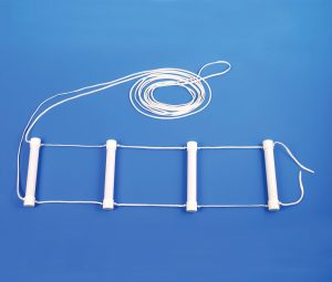 Image of a white bed ladder lay flat on a blue background