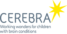 Image shows the word Cerebra (in capital letters) with a yellow star to the right, Underneath text reads "Working wonders for children with brain conditions"