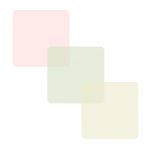 Image shows three squares of colour overlapping slightly diagonally (light pink, light green and pale cream)